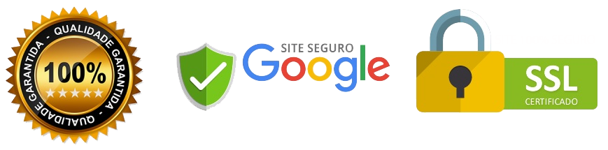 Selos de segurança: Qualidade Garantida, Site Seguro Google e SSL Certificado